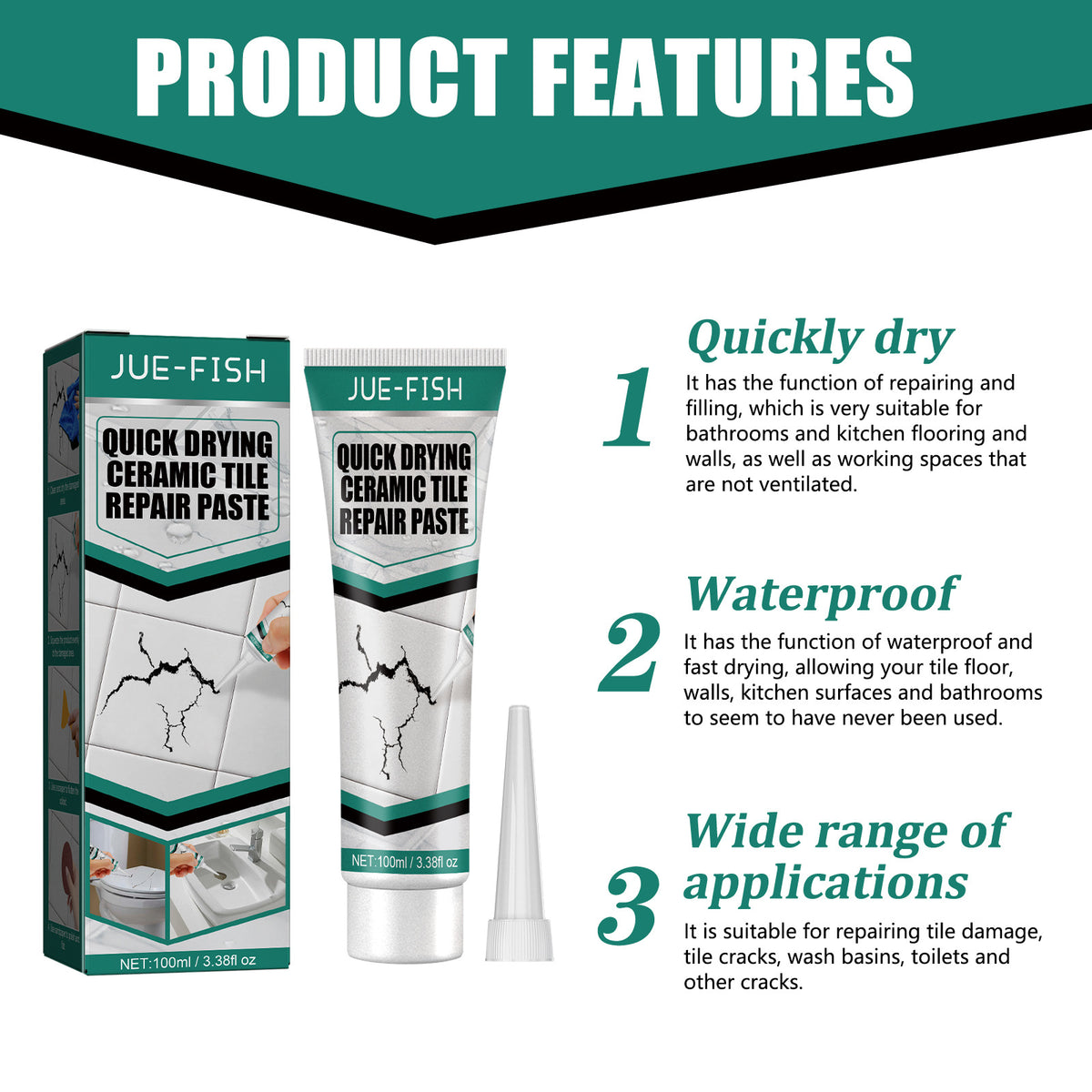 Jue-Fish Tile Repair Adhesive for Cracks and Marble