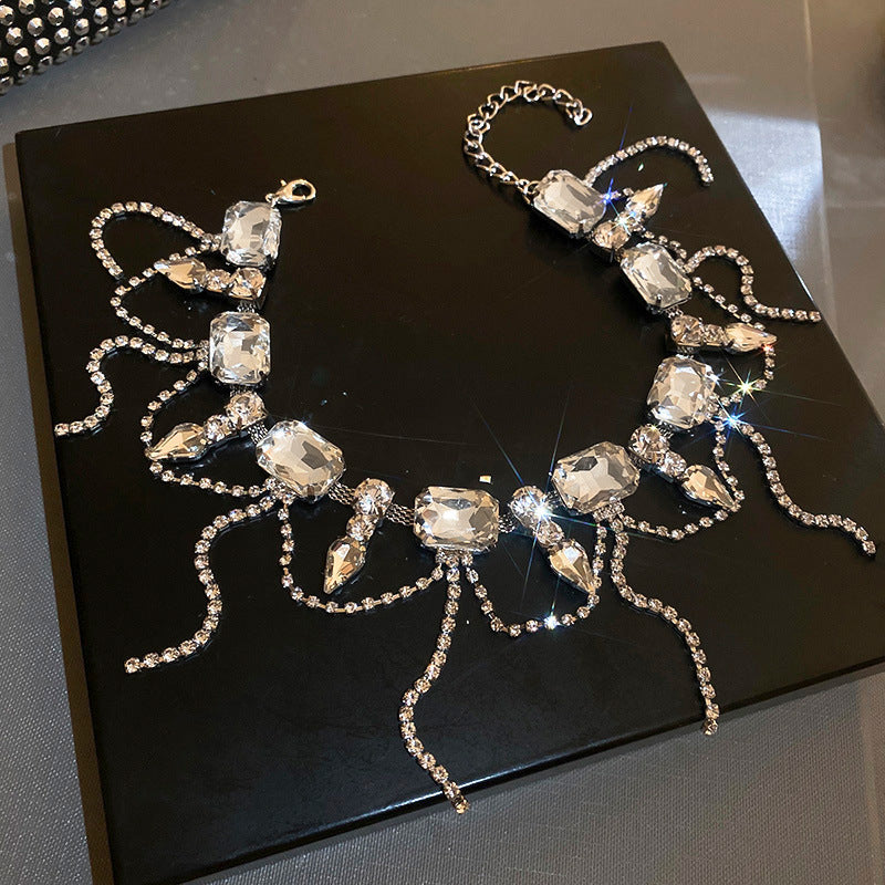 Exaggerated Rhinestone Tassel Necklace for Elegance