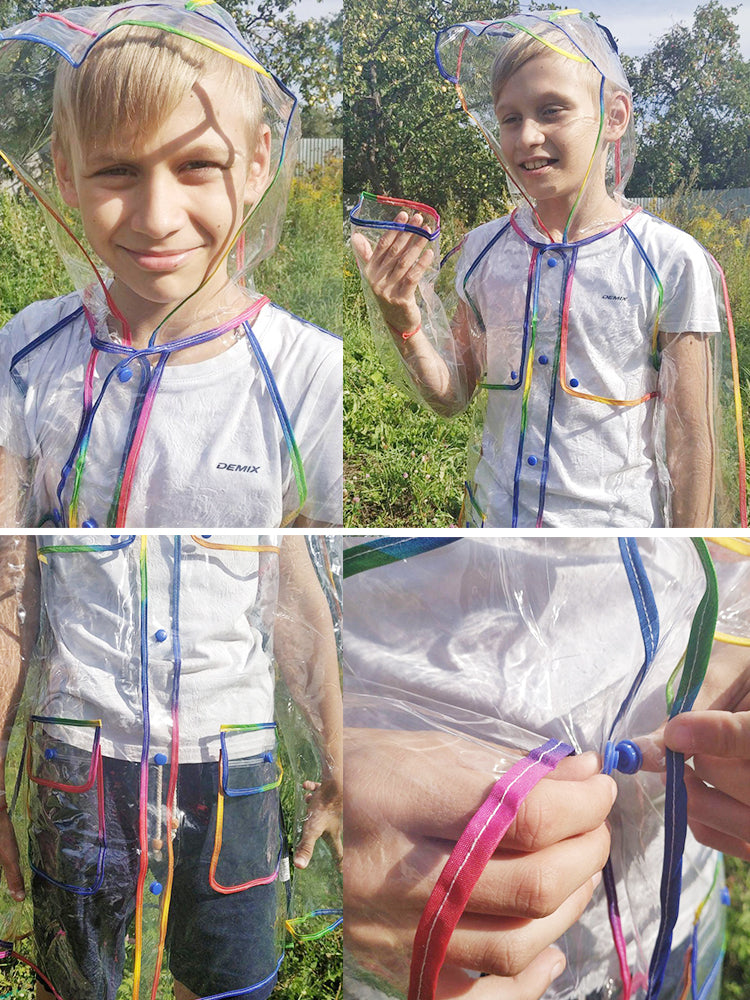 Kids Waterproof Rainbow Edge Raincoat with Hat