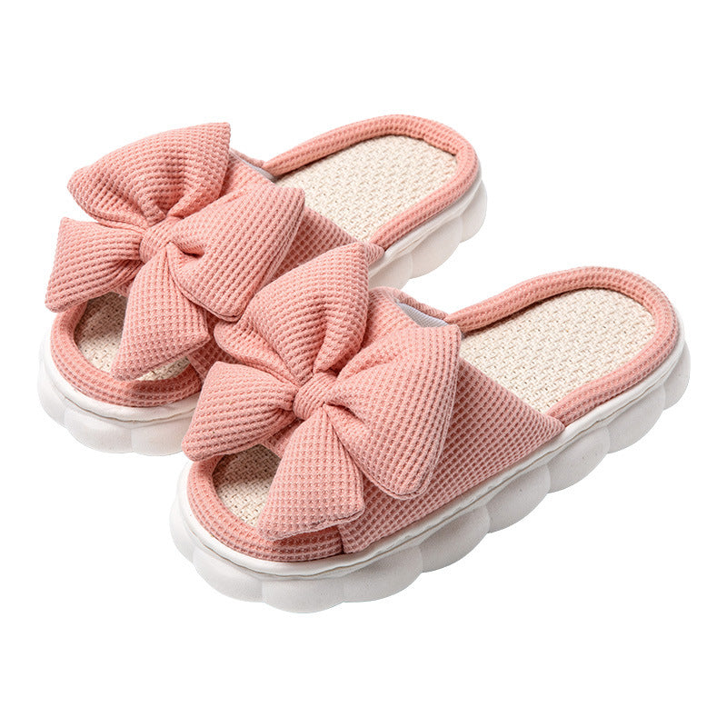 Solid Color Bow Knot Thick Sole Open Toe Slippers