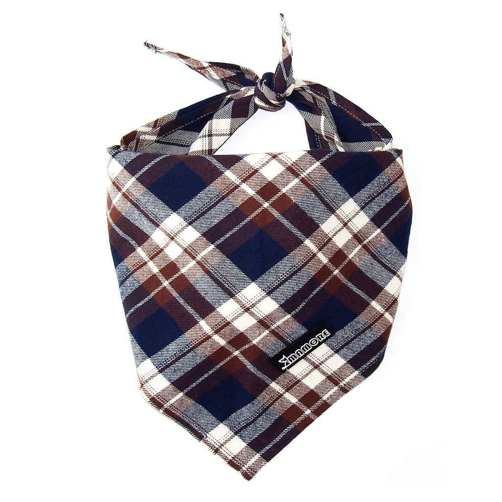 Adjustable Plaid Dog Bandanas1PC Soft Washable Cotton Triangle Bib Kerchief Scarfs for Small Medium Large Dogs and Cats (Brown&Blue Small)
