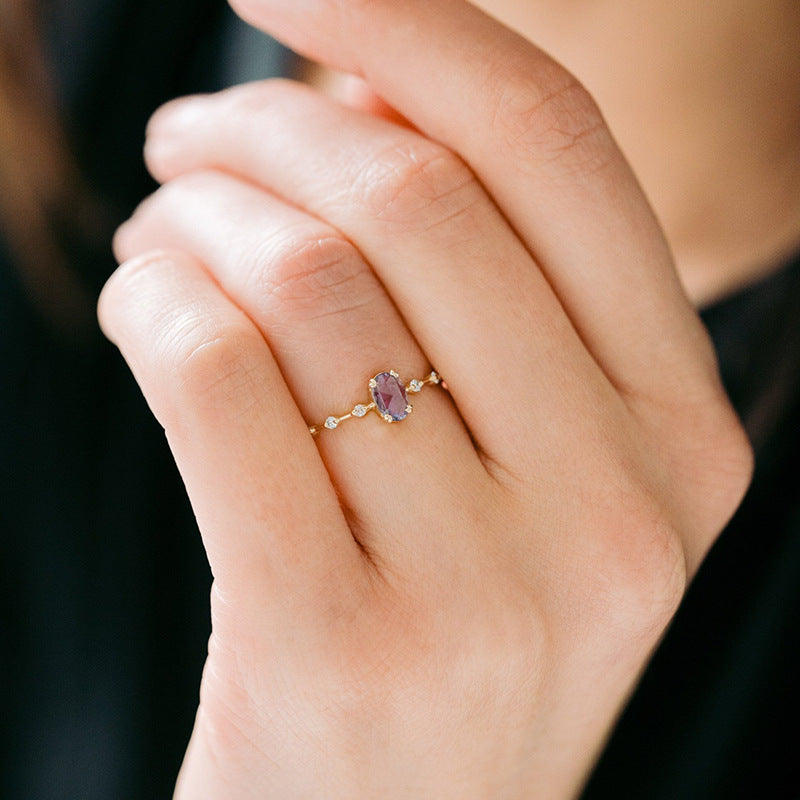 18K Gold Women's Geometric Zircon Ring in Japanese Style