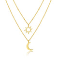 Stainless Steel Sun Moon Multi-Layer Necklace for Women
