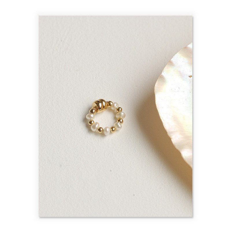 Gold-Plated Brass Natural Pearl Magnetic Ear Cuffs