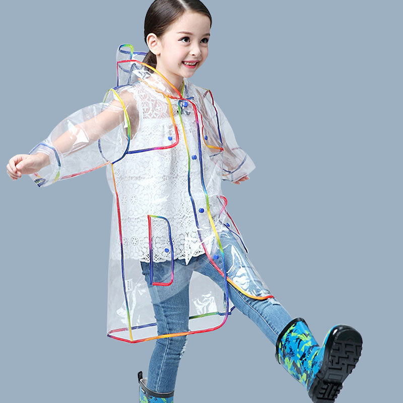 Kids Waterproof Rainbow Edge Raincoat with Hat