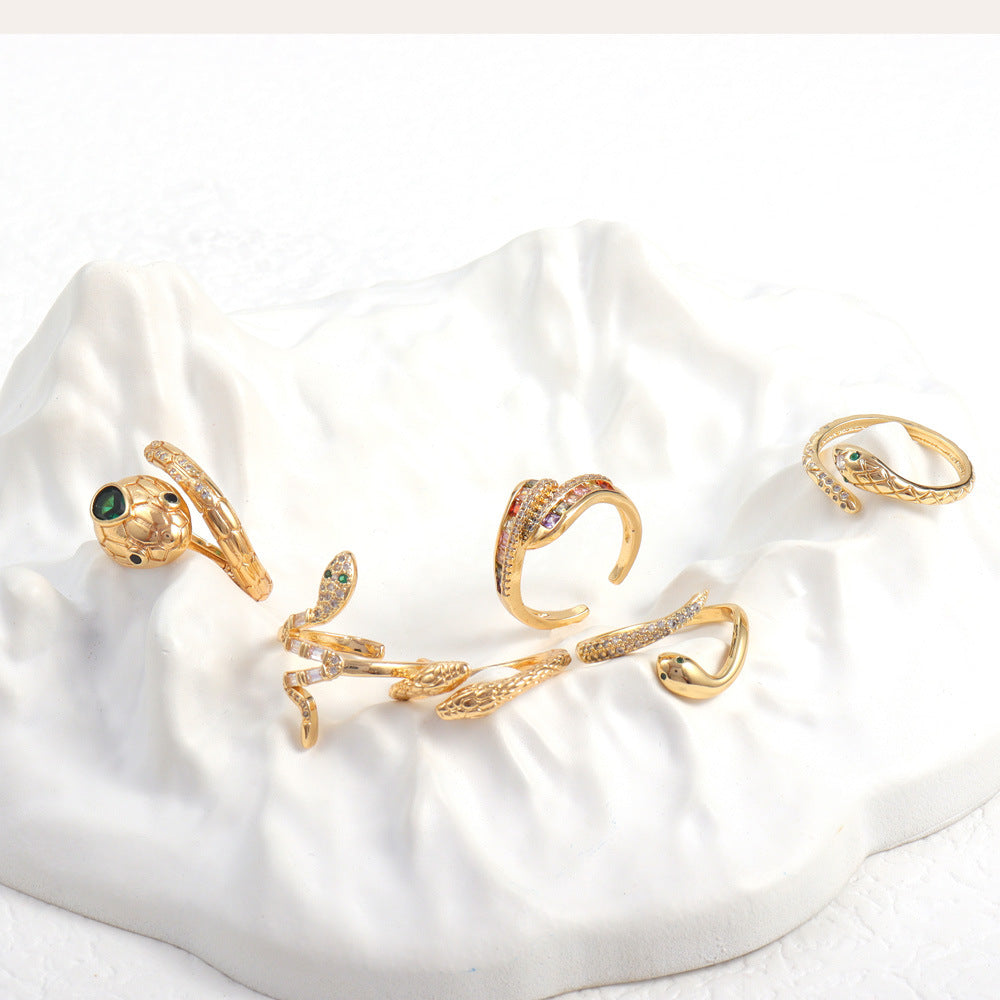 Creative Snake Shape Zircon Ring for Men and Women