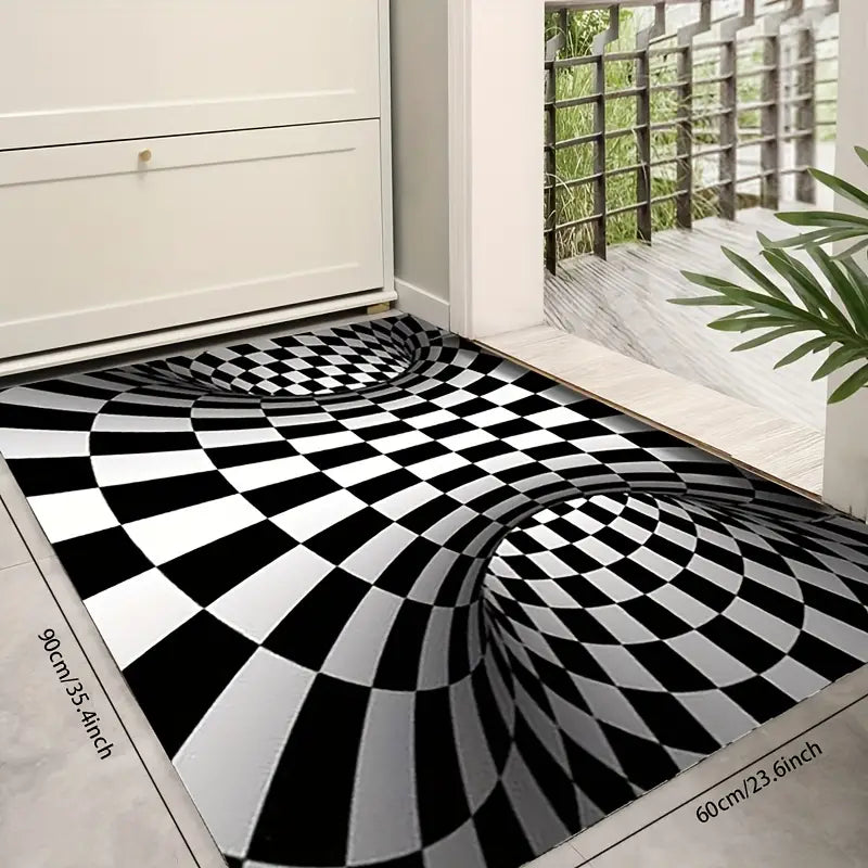 Black and White Checkered 3D Illusion Area Rug