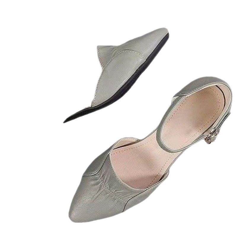 Chunky Heel Pointed Toe Low-Cut Shoes (3-5cm) Rubber