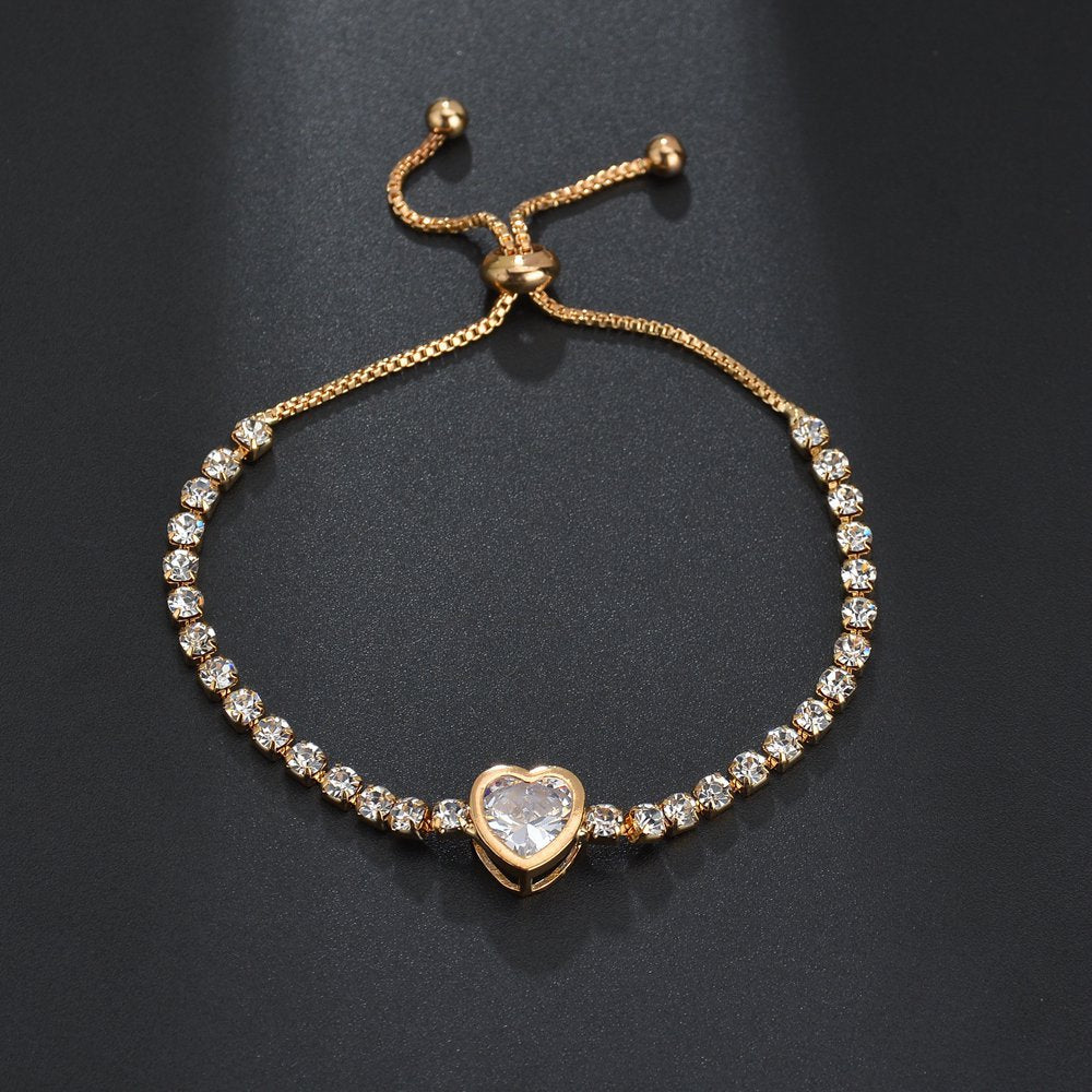 Expandable Bracelet with Zircon Heart Design