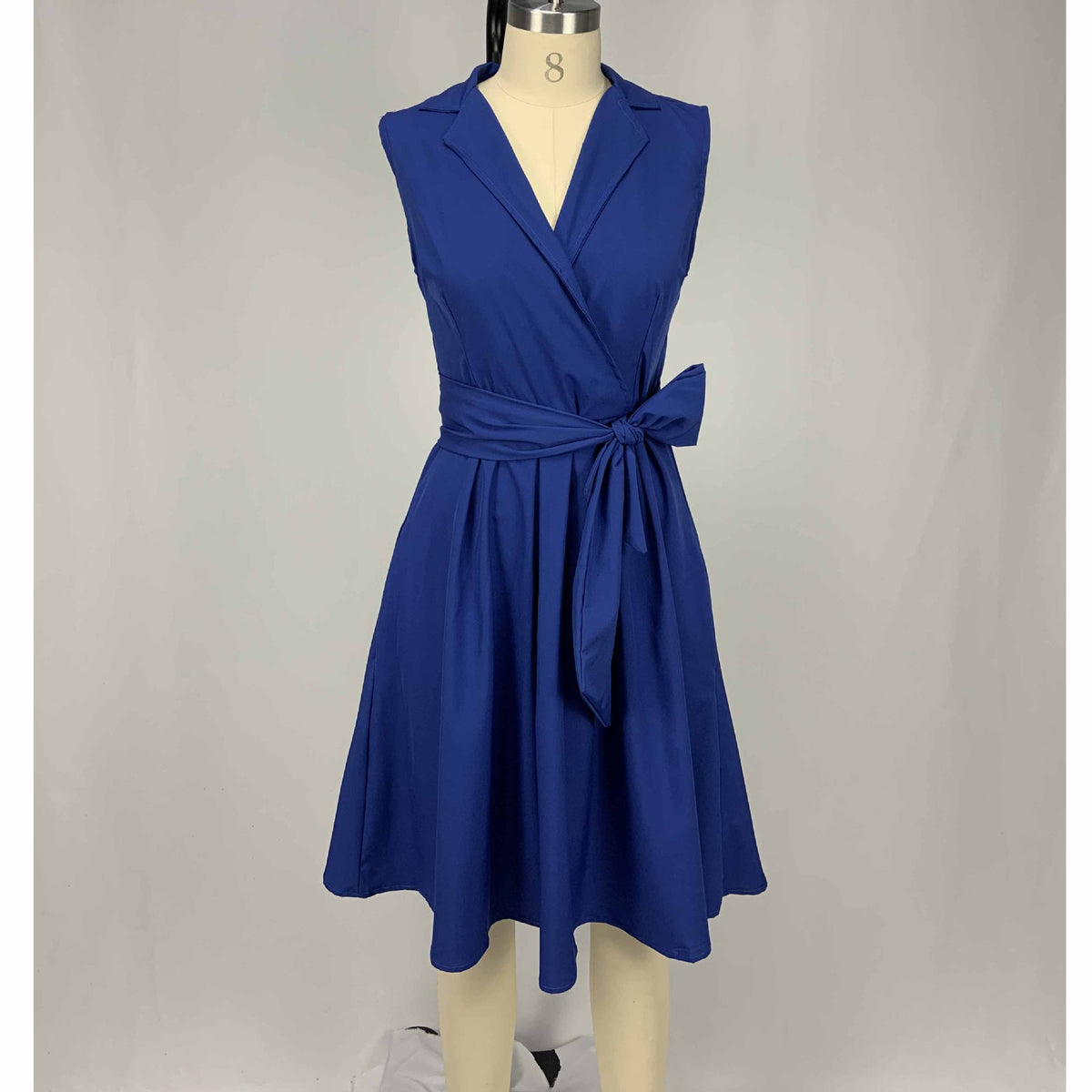 Cross-Border Women's Solid Color Midi Dress with Belt