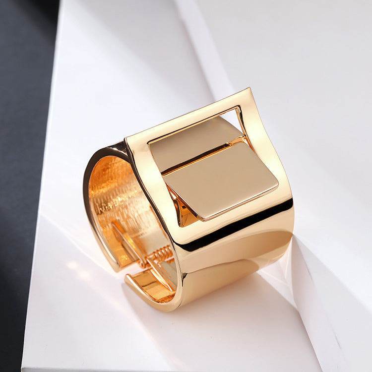 Minimalist Geometric Wide Cuff Bracelet with Gold Finish