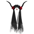 Vintage Antelope Horn Headband with Crystal Veil
