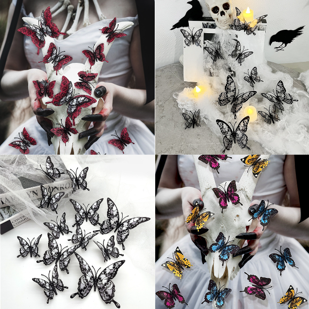 12PCS Skull Rose Butterfly 3D Wall Stickers Set
