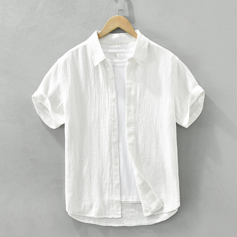 Men's Cotton Linen Short Sleeve Shirt - Vintage Style