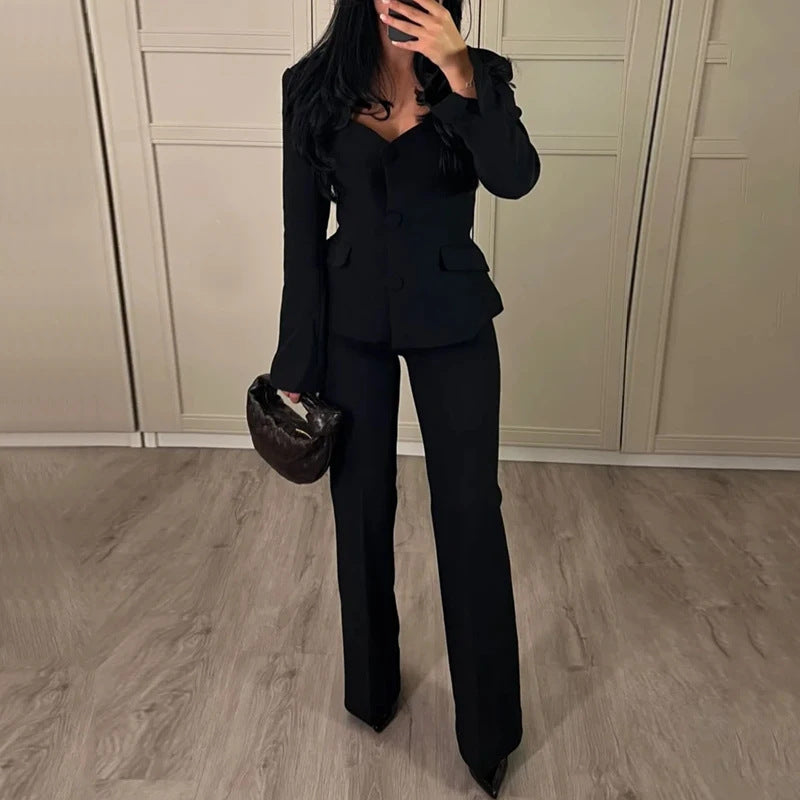 2023 Fall Women's Slim-Fit Solid Color Suit Set