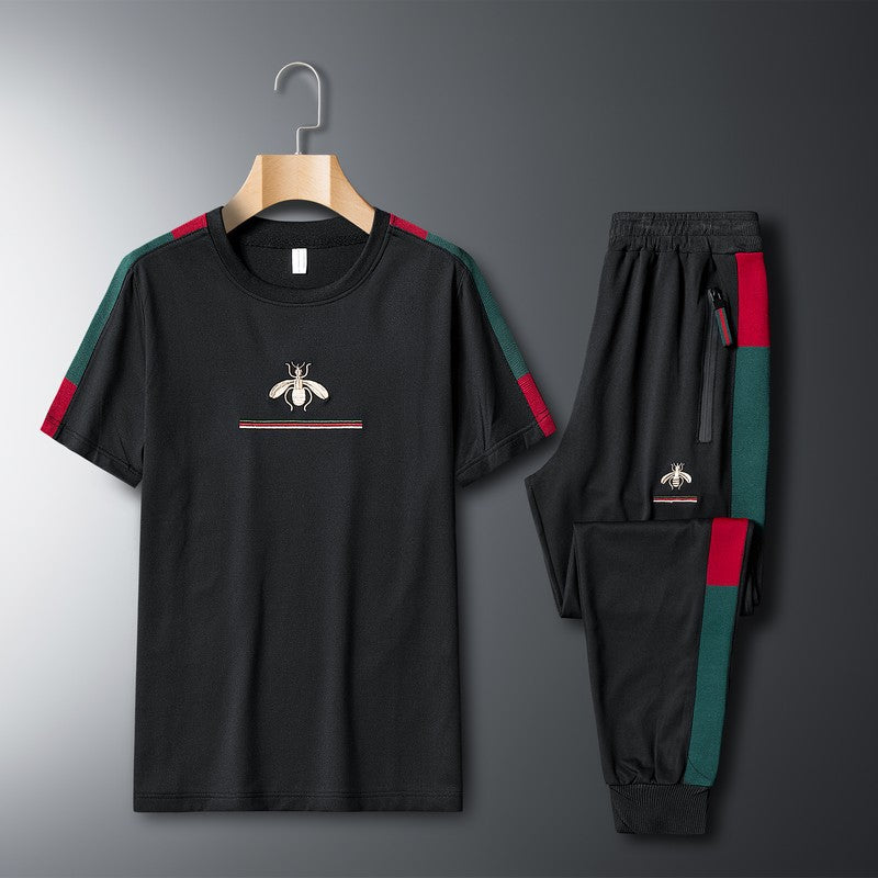 Men's Sports Set: Short Sleeve T-Shirt & Long Pants