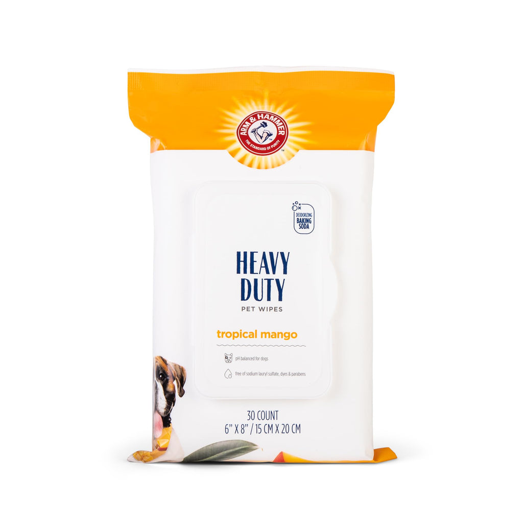 Arm & Hammer for Pets Heavy Duty Multipurpose Bath Wipes for Dogs Travel Size Mango Scent | All Purpose Dog Wipes Remove Odor & Refresh Skin for Pets | 30 Ct Pack of Travel Pet Wipes