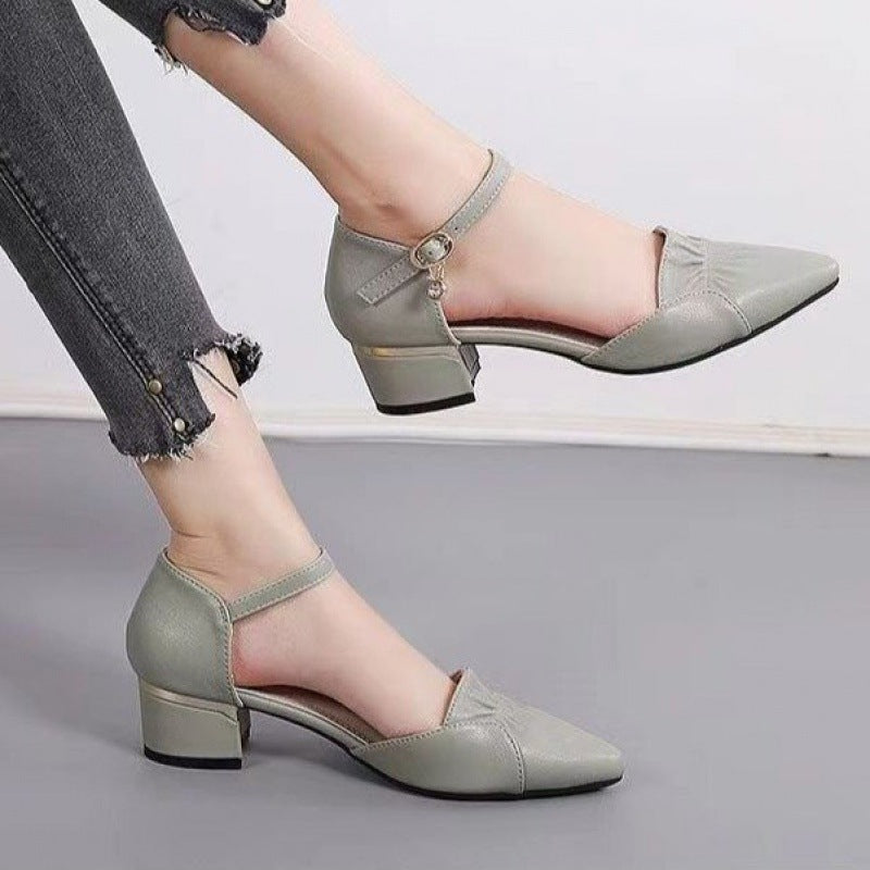 Chunky Heel Pointed Toe Low-Cut Shoes (3-5cm) Rubber