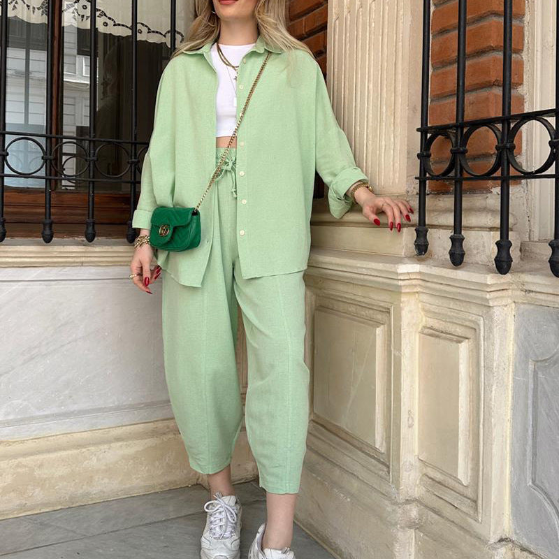 2023 Fashionable Casual Two-Piece Set with Shirt and Pants