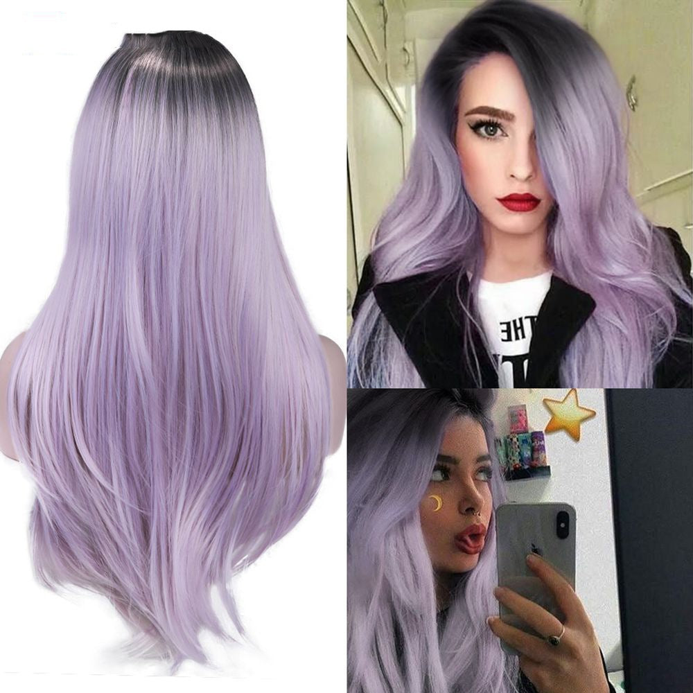 Ombre Pink Long Wavy Wig for Women (Synthetic Fiber)