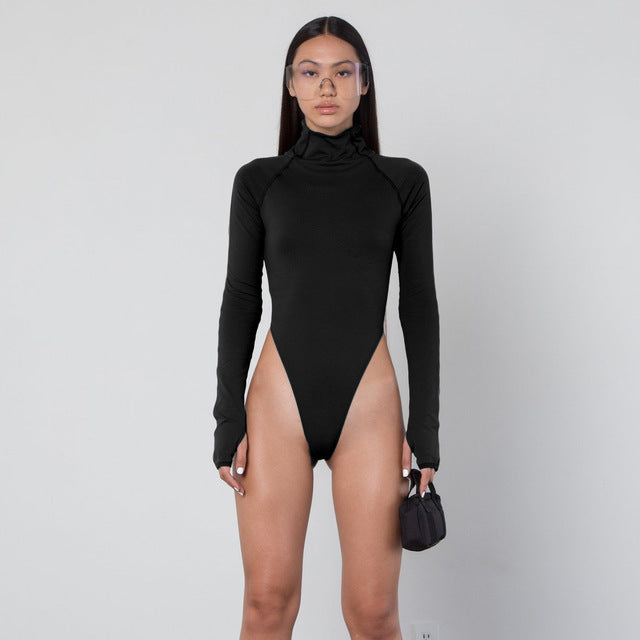 Neon Green High Neck Long Sleeve Women's Bodysuit