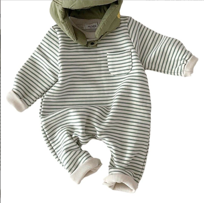 Striped Long-Sleeved Jumpsuit for Baby Boys and Girls
