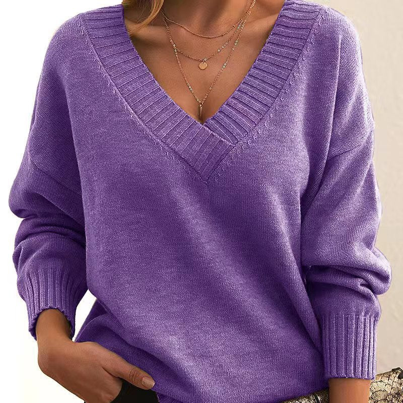 2023 Women's Loose V-Neck Knit Sweater (Wholesale)