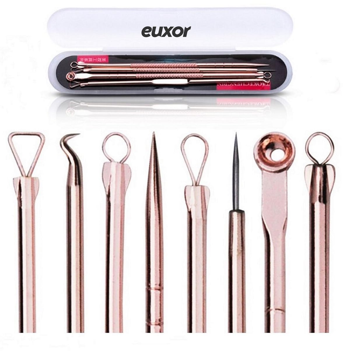 Euxor Blackhead Remover Pimple Comedone Extractor Tool Best Acne Removal Kit - Treatment for Blemish Whitehead Popping Zit Removing for Risk Free Nose Face Skin with Case (Rose 4 Piece Set)