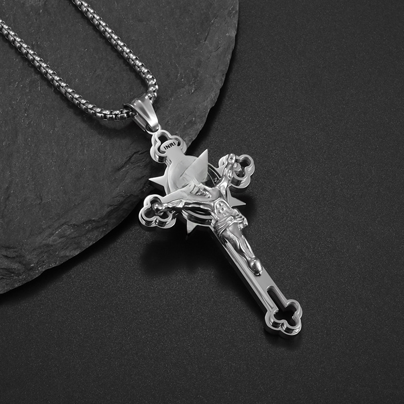 Men's Stainless Steel Cross Pendant Necklace - Wholesale