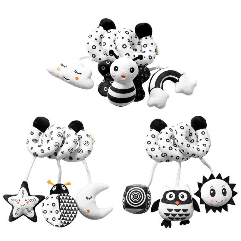 Black and White Cartoon Animal Cot Wrap Toy with Ringer
