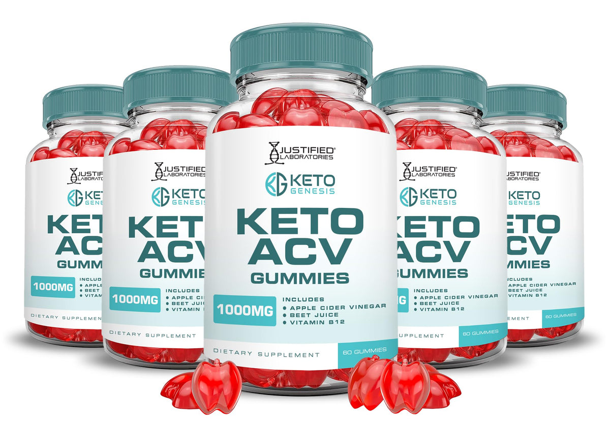 (5 Pack) Keto Genesis Keto ACV Gummies Advanced Formula 1000MG Keto Genesis Keto Gummies Apple Cider Vinegar Formulated with Pomegranate Beet Juice Powder B12 Vegan Non GMO 300 Gummys