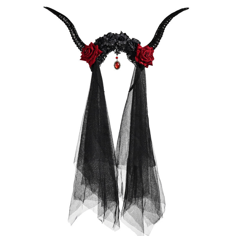 Vintage Antelope Horn Headband with Crystal Veil