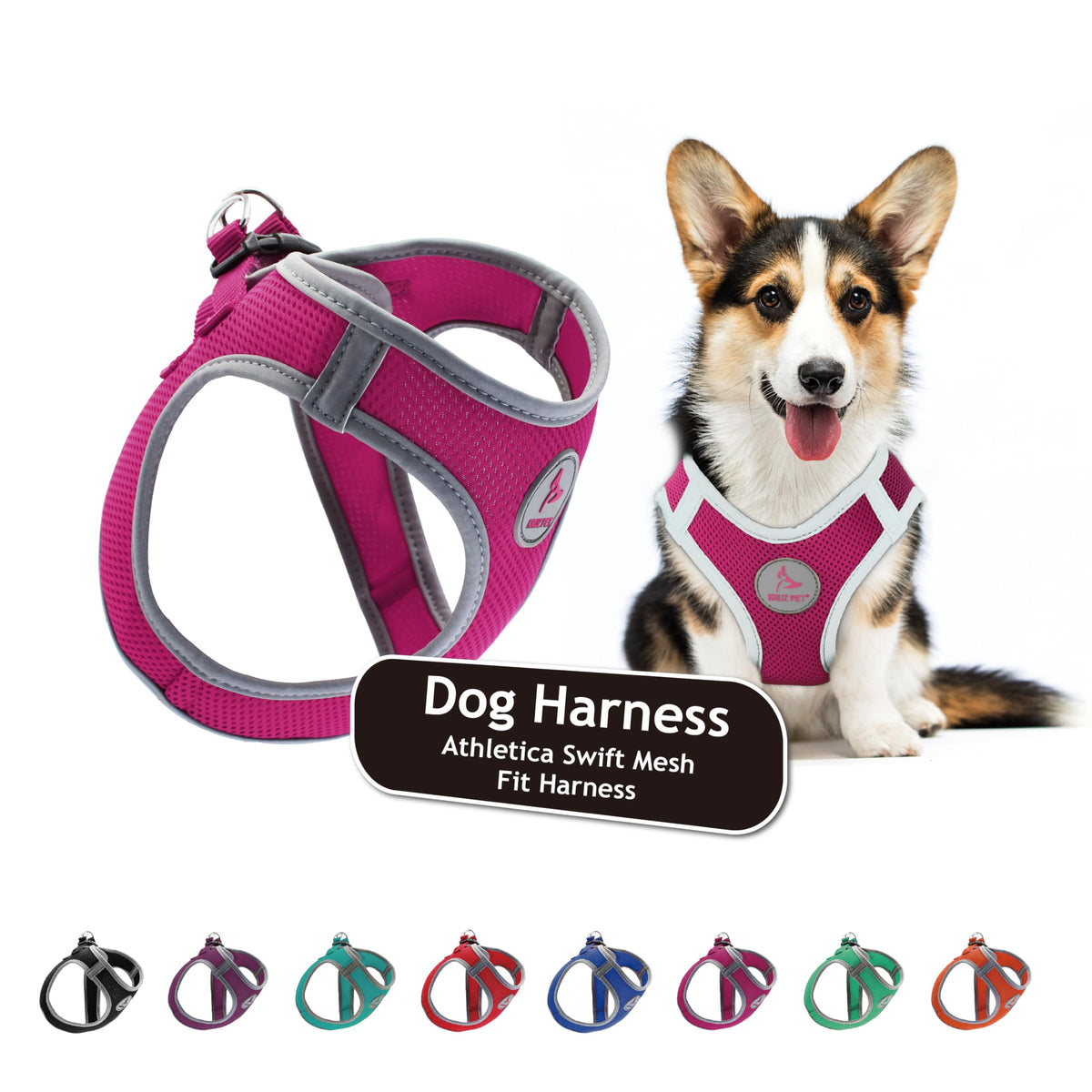 KRUZ PET Reflective Mesh Dog Harness No Pull Quick Fit Comfortable Adjustable Pet Vest Harnesses for Walking Training Small Medium Dogs - Raspberry Pink - X-Large