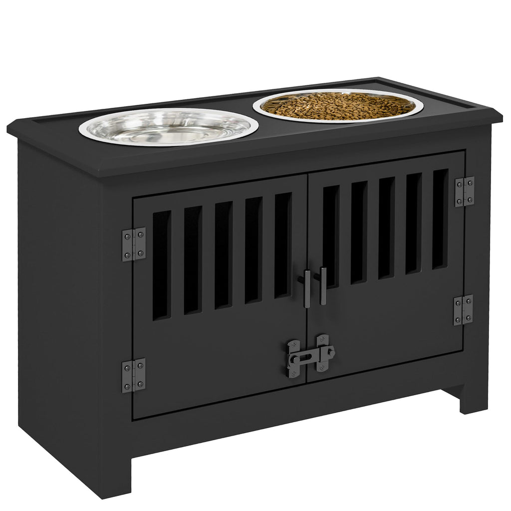 PawHut Large Elevated Dog Bowls with Storage Cabinet Containing Large 37L Capacity Raised Dog Bowl Stand Pet Food Bowl Dog Feeding Station Black