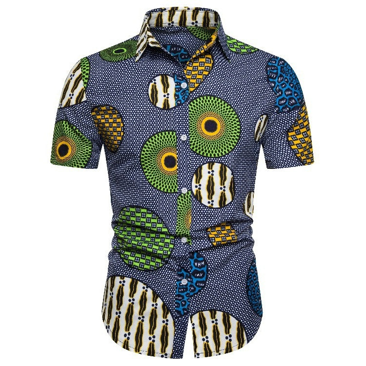 2019 Men's Short Sleeve Shirt with African Ethnic Style