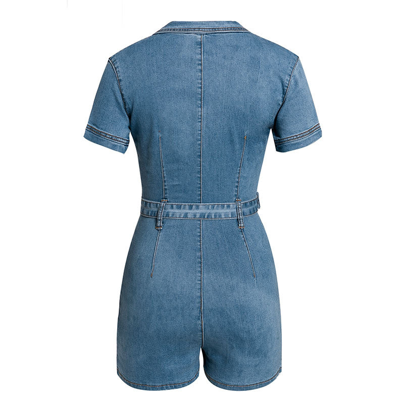 Fashionable Sexy Denim Jumpsuit with Zipper