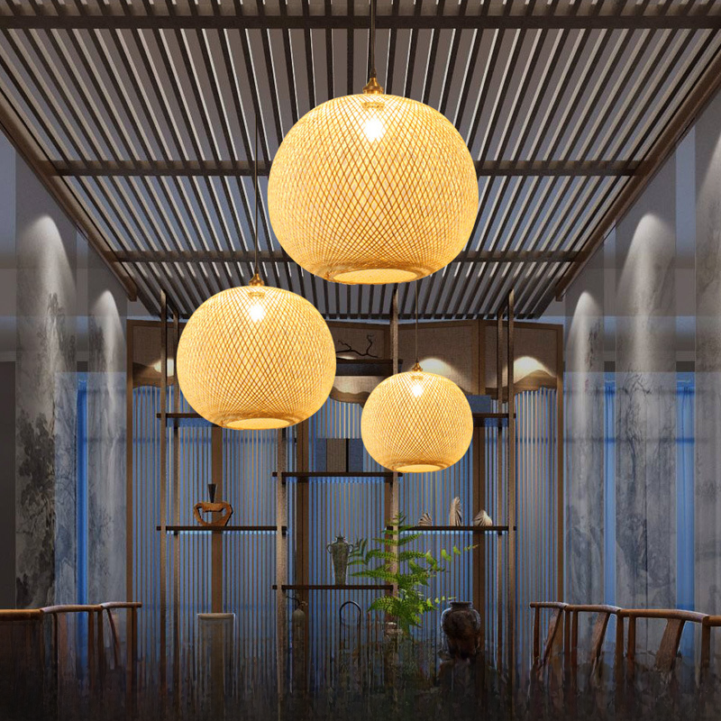 Bamboo Woven Sphere Pendant Light for Zen Decor