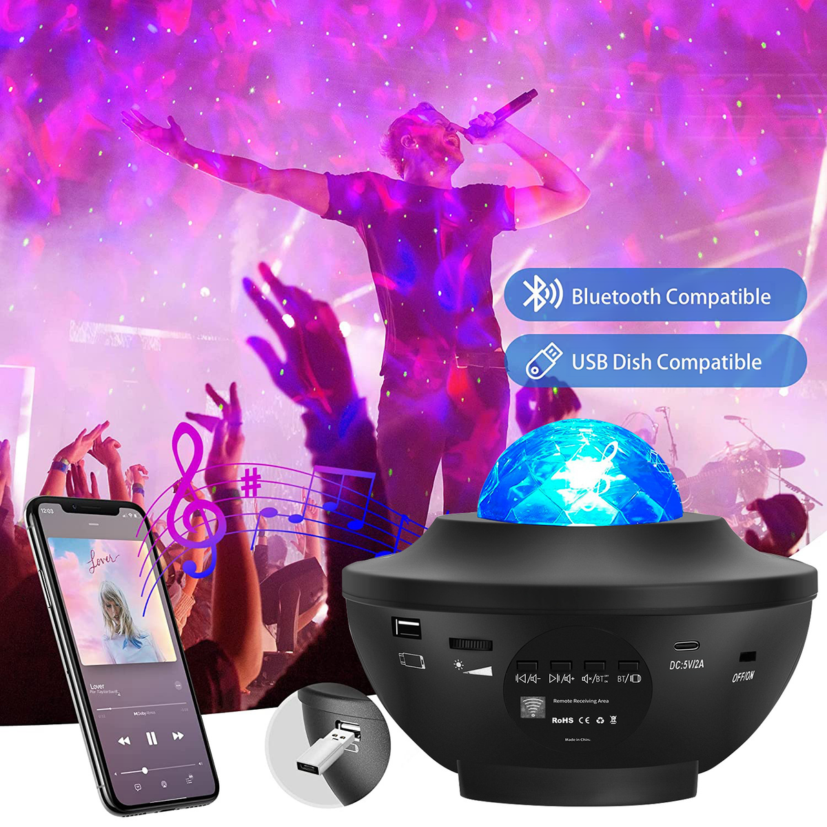 Bluetooth Music Rotating Star Projector Night Light