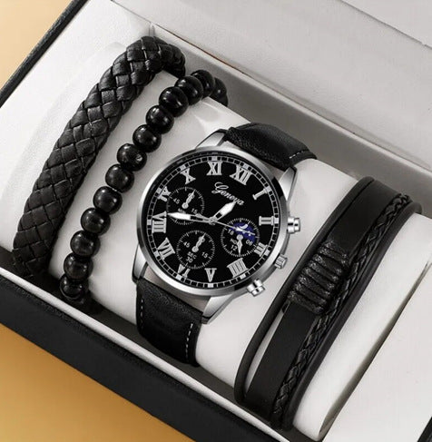 Men's Watch Business Gift Set with Bracelet and Necklace (3pcs)