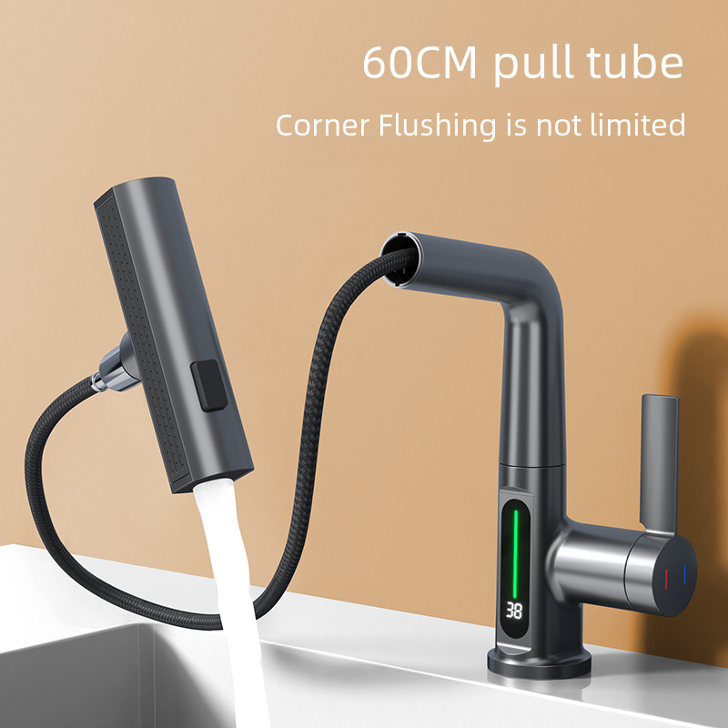 German Gun Gray Digital Faucet with Pull-Down Spout