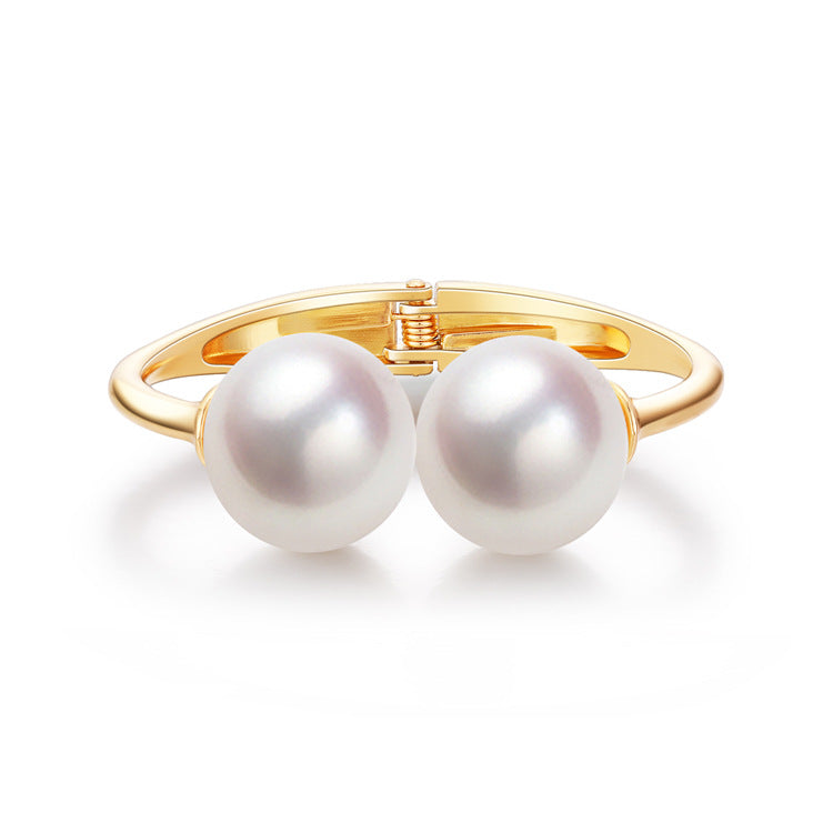 Minimalist Pearl Bracelet and Open Bangle for Women