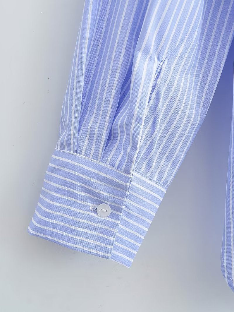 2023 Summer Casual Striped Shirt with Button Detail