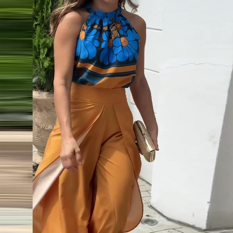 2023 Fall Fashion Print Batwing Top & High-Waist Pants Set