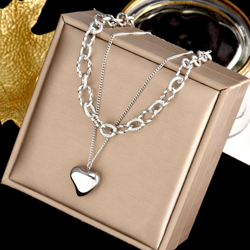 Titanium Steel Heart Double Layer Choker Necklace