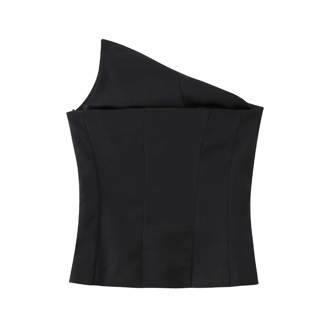 2023 Spring New Women's Solid Color Asymmetrical Top