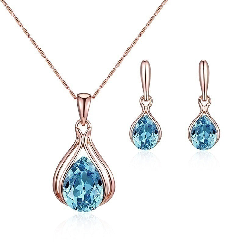 Fashion Women's Blue Green Teardrop Necklace Earring Set
