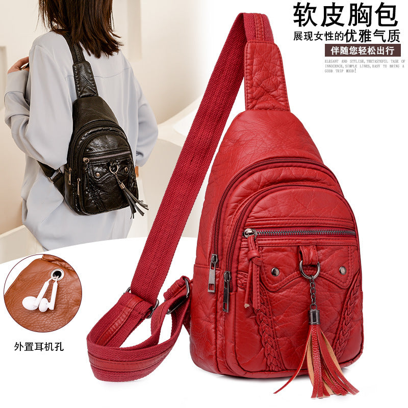 2024 Korean Style Washable Leather Women's Sling Bag