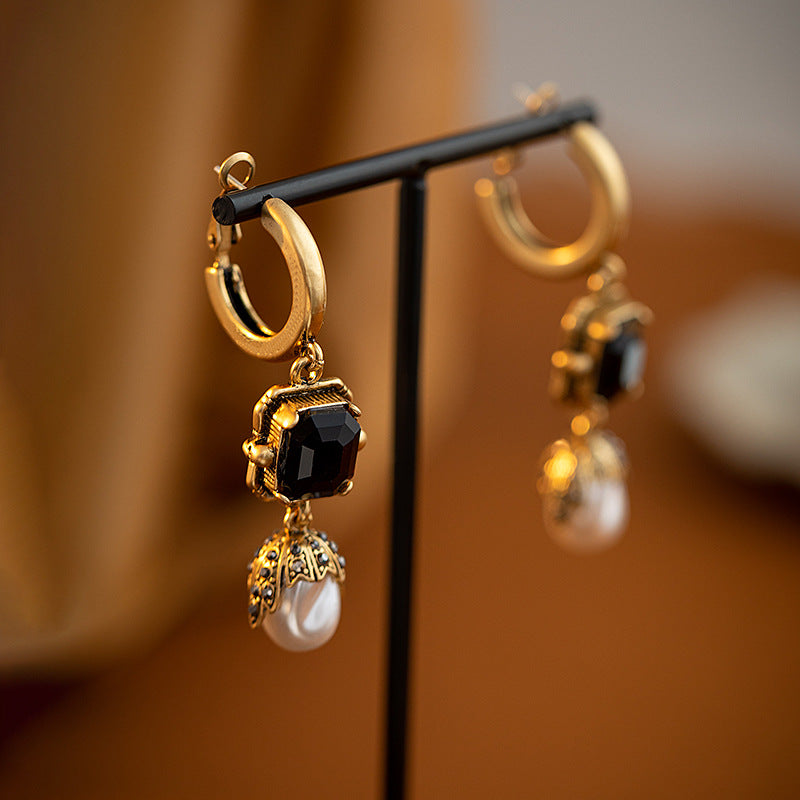 Vintage Gold Pearl Earrings for Women (Long Style)
