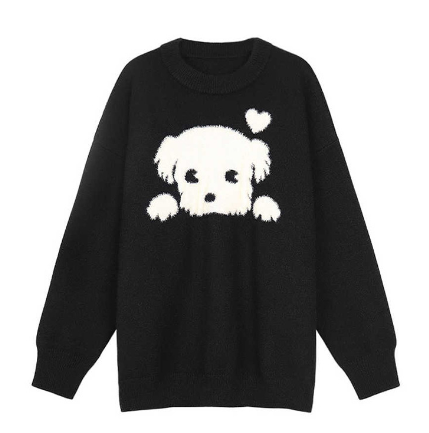 2023 Fall Fashion Plus Size Black Dog Knitted Sweater