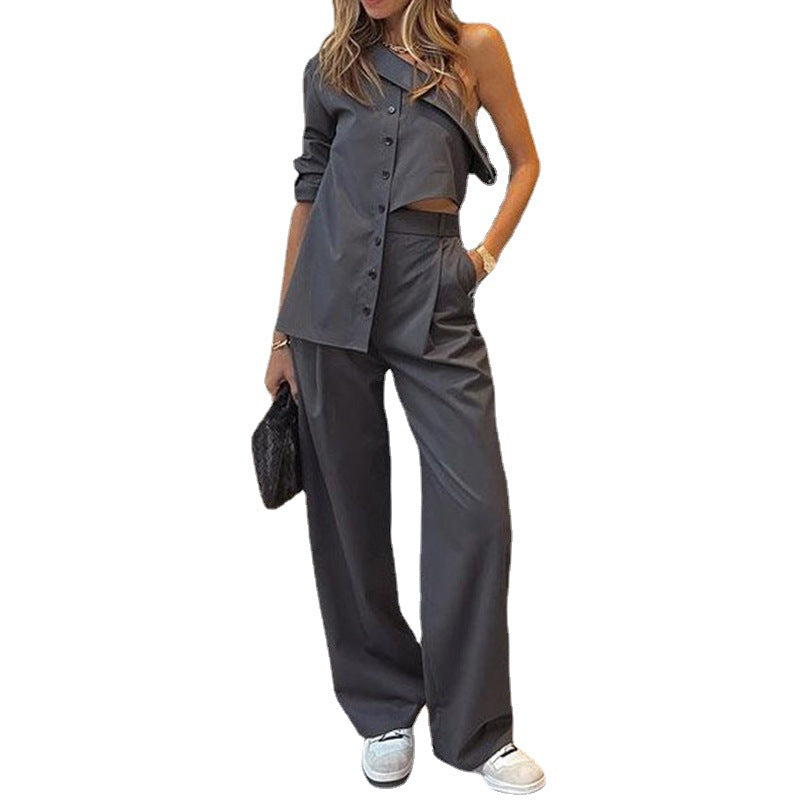 2022 Women's Fashion Set: Sexy Asymmetric Top & Pants